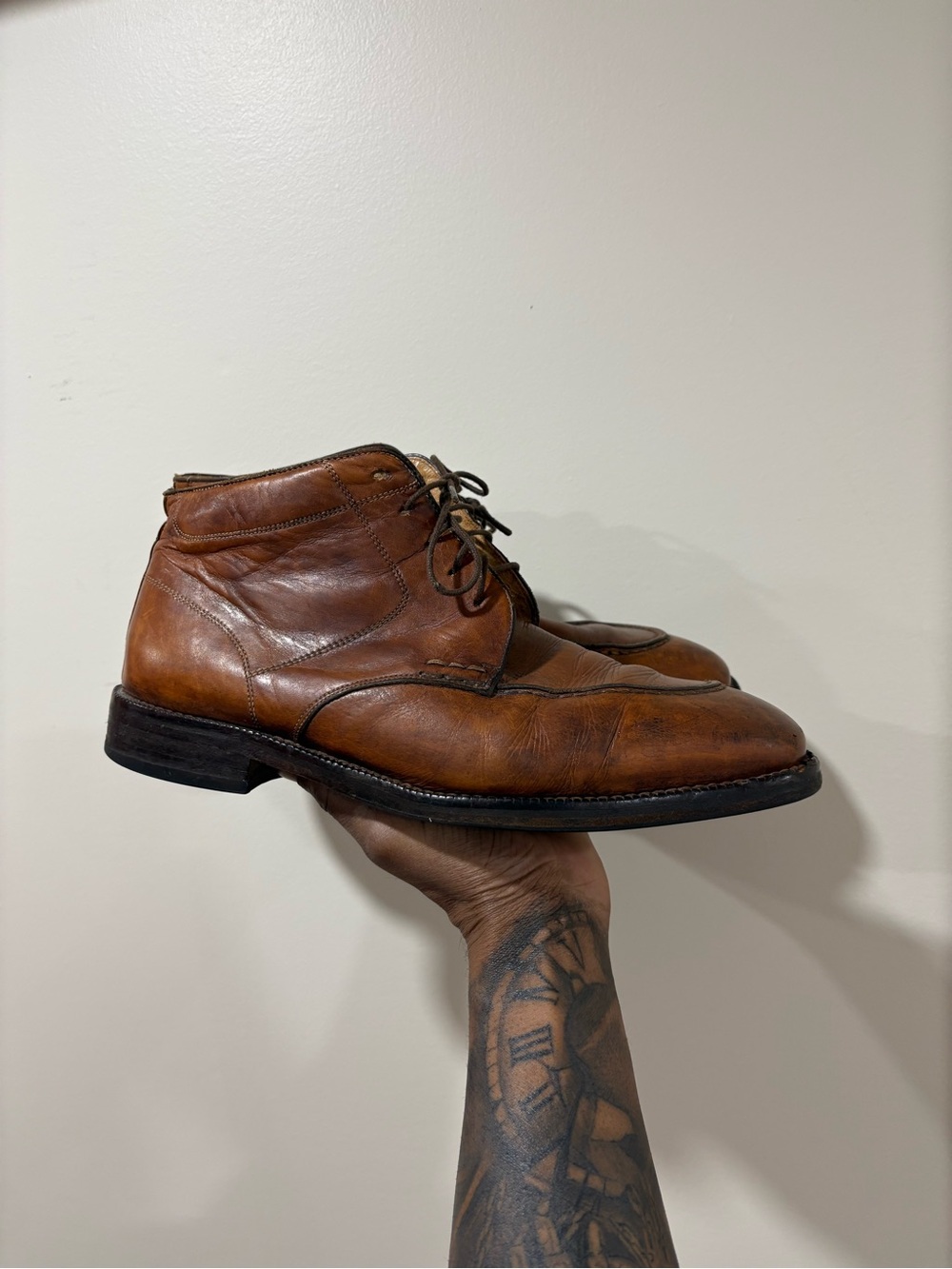 Vintage Leather Lace-Up Dress Boots